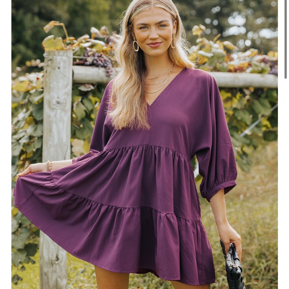 PRETTY IN PLUM TIERED BABYDOLL DRESS -